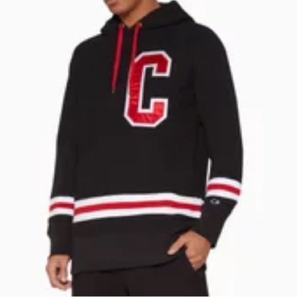 Champion Vintage Reverse Weave Hoodie Black Red Varsity “C” Patch Size Medium - Picture 1 of 8